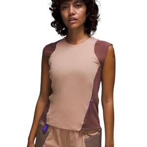 Lululemon Cap Sleeve Hiking Tank Top Zip Pocket Colorblock Pink Clay  6 (est)